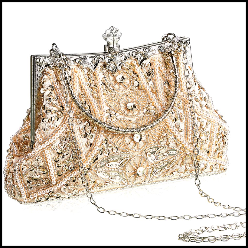 Vintage Beaded Clutch Evening Bag Rhinestone Flapper Purse Formal Wedding Party